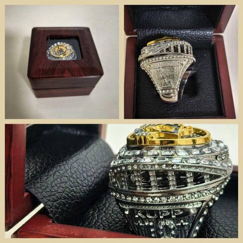 حلقة بطولة TREASURE L.A 2021 لكرة القدم RAMtm & LUXURY LEGEND سلسلة هدايا مشجعي الرياضة النادرة المنتصرة - مع مجموعة عرض العطلات في صندوق خشب الصندل in Kuwait