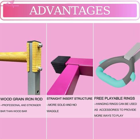 GLANT Foldable & Movable Gymnastics Kip Bar with MAT and Ring Set, 3' to 5' Height Adjustable,Horizontal Bar for Kids Girls Junior,Gym Equipment for Indoor and Home Training- Max Load 300LBS in Saudi Arabia