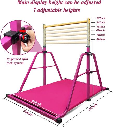 GLANT Foldable & Movable Gymnastics Kip Bar with MAT and Ring Set, 3' to 5' Height Adjustable,Horizontal Bar for Kids Girls Junior,Gym Equipment for Indoor and Home Training- Max Load 300LBS in Saudi Arabia