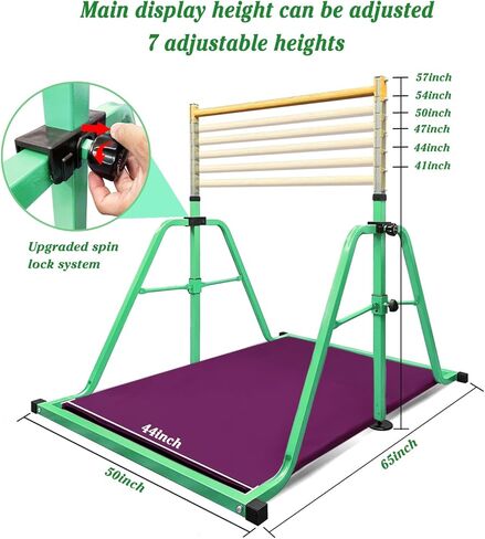قضيب كيب للجمباز قابل للطي ومتحرك مع مجموعة حصيرة وحلقة، ارتفاع قابل للتعديل من 3 إلى 5 بوصات، شريط أفقي للأطفال البنات الصغار، معدات رياضية للتدريب الداخلي والمنزلي - أقصى تحميل 300 رطل in Kuwait