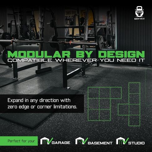 Interlocking Rubber Floor Tiles 12MM – Heavy Duty 100% Rubber Gym Flooring for Home Gym, Garage, Workout Room, Equipment Mats, Indoor/Outdoor Mats, Gray Fleck 4-Pack 22.5"x22.5" in Saudi Arabia