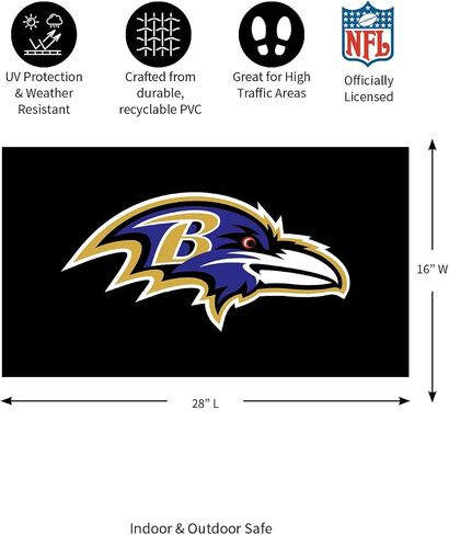 ممسحة رياضية من فريق سبورتس أمريكا NFL بالتيمور رافينز | مدخل داخلي خارجي | 28 × 16 بوصة | سجادات الأبواب الأمامية غير قابلة للانزلاق | مرخص رسميًا | سجادة ترحيب لمشجعي الرياضة عند الدخول in Saudi Arabia