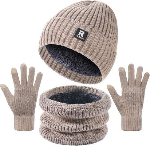Winter Beanie Hat Circle Scarf Touchscreen Gloves Set, Skull Cap Gloves Neck Warmer Set with Fleece Lined for Men Women in Saudi Arabia