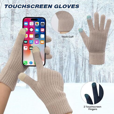 Winter Beanie Hat Circle Scarf Touchscreen Gloves Set, Skull Cap Gloves Neck Warmer Set with Fleece Lined for Men Women in Saudi Arabia