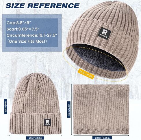 Winter Beanie Hat Circle Scarf Touchscreen Gloves Set, Skull Cap Gloves Neck Warmer Set with Fleece Lined for Men Women in Saudi Arabia