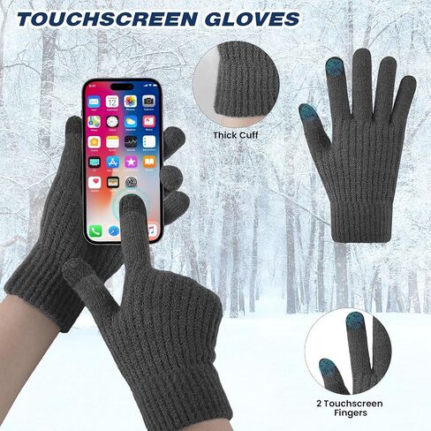 Winter Beanie Hat Circle Scarf Touchscreen Gloves Set, Skull Cap Gloves Neck Warmer Set with Fleece Lined for Men Women in Saudi Arabia