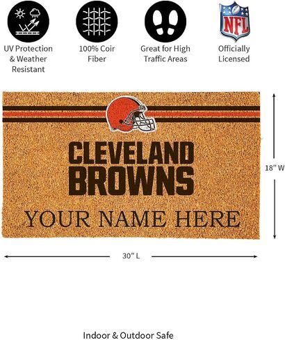 Team Sports America NFL Cleveland Browns Personalized Coir Door Mat, 18 x 30 Inches Custom Name Doormat with Non Slip Back, Front Door Welcome Mats in Saudi Arabia