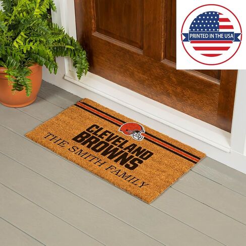 Team Sports America NFL Cleveland Browns Personalized Coir Door Mat, 18 x 30 Inches Custom Name Doormat with Non Slip Back, Front Door Welcome Mats in Saudi Arabia