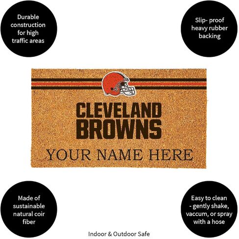Team Sports America NFL Cleveland Browns Personalized Coir Door Mat, 18 x 30 Inches Custom Name Doormat with Non Slip Back, Front Door Welcome Mats in Saudi Arabia