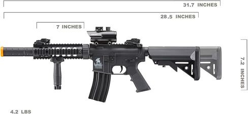 Lancer التكتيكية Gen 2 مسدس Airsoft متين SD M4 بوليمر - بندقية Picatinny AEG كاملة/شبه تلقائية مع 0.20 جرام BBS وشاحن وبطارية ونقطة حمراء وقبضة/مجموعة كاملة in Kuwait