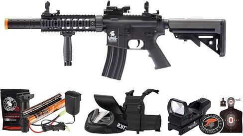 Lancer التكتيكية Gen 2 مسدس Airsoft متين SD M4 بوليمر - بندقية Picatinny AEG كاملة/شبه تلقائية مع 0.20 جرام BBS وشاحن وبطارية ونقطة حمراء وقبضة/مجموعة كاملة in Saudi Arabia