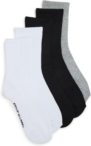 طقم نسائي من STEVE MADDEN مكون من 5 قطع من Athleisure Shortie Crew، أبيض رمادي أسود، 9-11 in Saudi Arabia
