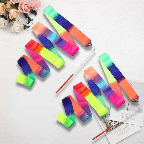 2Pcs Rainbow Dance, 78.74 Inch Rhythmic Gymnastics Ribbon Dancer Wand with Rod, Soft Rainbow Ribbon Twirling Dance Streamers for Adults Artistic Dancing (Colorful) in Saudi Arabia
