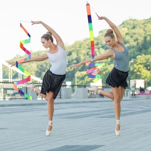2Pcs Rainbow Dance, 78.74 Inch Rhythmic Gymnastics Ribbon Dancer Wand with Rod, Soft Rainbow Ribbon Twirling Dance Streamers for Adults Artistic Dancing (Colorful) in Saudi Arabia