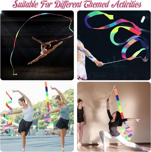 2Pcs Rainbow Dance, 78.74 Inch Rhythmic Gymnastics Ribbon Dancer Wand with Rod, Soft Rainbow Ribbon Twirling Dance Streamers for Adults Artistic Dancing (Colorful) in Saudi Arabia