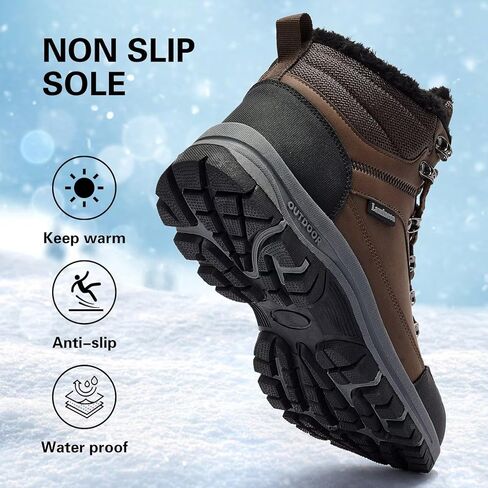 Mens Snow Boots Anti-Slip Winter Boot Fur Lined Hiking Boots Water Resistant Outdoor Warm Comfort Camping Backpacking Shoes in Kuwait