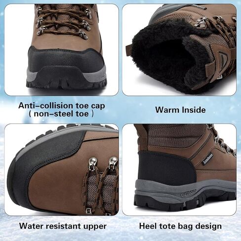 Mens Snow Boots Anti-Slip Winter Boot Fur Lined Hiking Boots Water Resistant Outdoor Warm Comfort Camping Backpacking Shoes in Kuwait