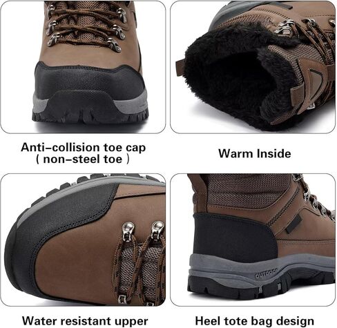 Mens Snow Boots Anti-Slip Winter Boot Fur Lined Hiking Boots Water Resistant Outdoor Warm Comfort Camping Backpacking Shoes in Kuwait