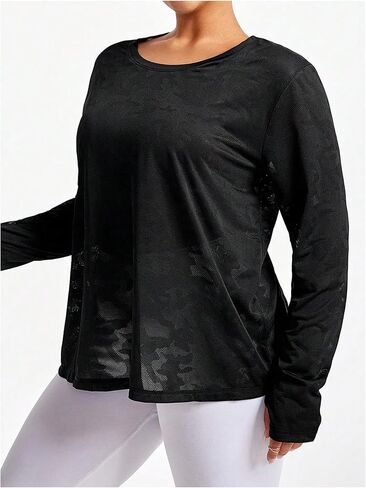 OYOANGLE Women's Plus Size Long Sleeve Mesh Workout Tops Wrap Back Athletic Gym T Shirts in Saudi Arabia