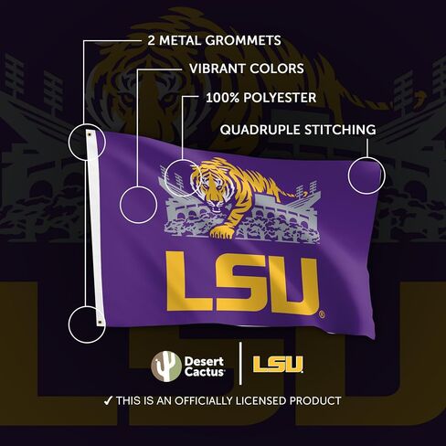 Desert Cactus LSU 100% Polyester Indoor Outdoor 3x5 feet Banner Tigers Geaux Louisiana State University (Flag K) in Saudi Arabia