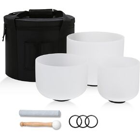 432HZ 6-12 Inch 7 Pcs White Frosted Crystal Singing Bowl Set for Meditation Healing Yoga Chakra Quartz Crystal Sound Bowls with Heavy Duty Carry Cases and Rubber Mallet,Suede Striker,O-rings in Saudi Arabia