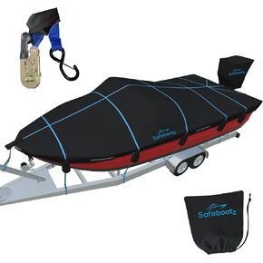 Trailerable Boat Cover 20-22ft | Safeboatz Storm Series | Heavy-Duty 900D Marine Grade Waterproof | 13 Steel Ratchets Premium System | V-Hull/Bass/Runabout 106" Beam | UV Resistant | 2-Year Warranty in Saudi Arabia
