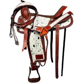 Barrel Brown Western Horse Trail Saddle Set Tooled Leather Horse Saddle with Headstall, Breast Collar, Reins Rodeo Cowboy Pleasure Riding Cowhide Comfortable Ride –Sizes 8 10 12 14 15 16 17 in Saudi Arabia