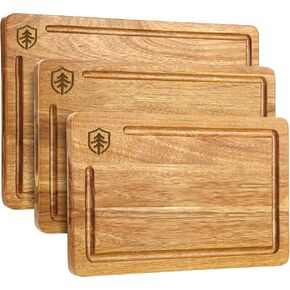 Acacia Wood Cutting Board for Kitchen, Solid Wood Chopping Board with Built-In Handle and Juice Groove, Large Durable Wooden Cutting Boards Set of 3 for Meat, Vegetables and Fruits (Brown) in Saudi Arabia