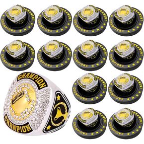 12 Pcs Football Championship Ring Sport Ball Trophy Award Gift with Display Neck Chain and Stand for Tournament or League Champion Winner in Saudi Arabia