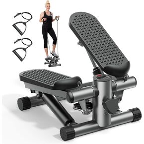 Mini Stepper with Resistance Bands, Stair Stepper for Exercise at Home, Compact Hydraulic Fitness Machine, Adjustable Step Height, Quiet Design, 300LBS Capacity, Calories, and Steps Tracking in Kuwait