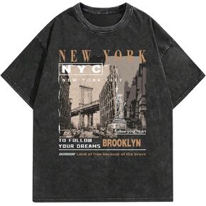 Oversized Graphic T-Shirt for Men New York Los Angeles Vintage Acid Wash Cotton Tees Streetwear Casual Tee Top in Saudi Arabia