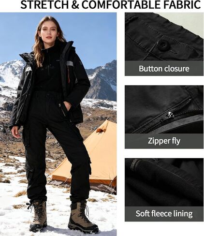 Women's Fleece Lined Cargo Pants Winter Thermal Camo Casual Pants Stretch Insulated Work Pants No Belt in Saudi Arabia