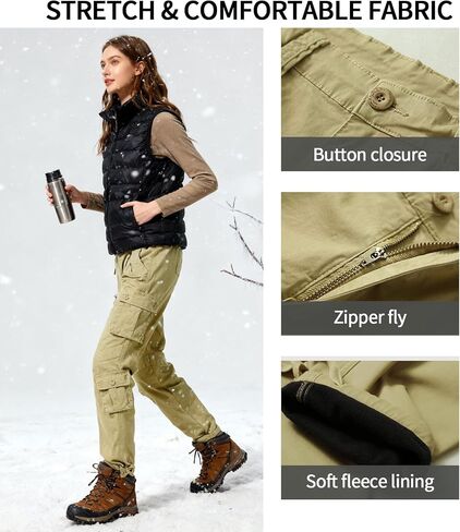 Women's Fleece Lined Cargo Pants Winter Thermal Camo Casual Pants Stretch Insulated Work Pants No Belt in Saudi Arabia