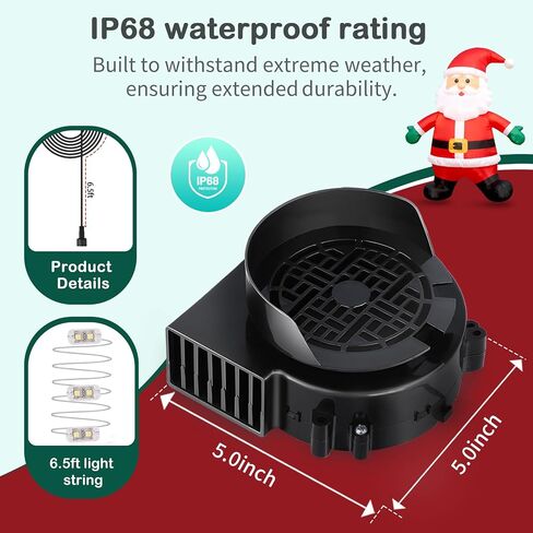 Inflatable Fan Replacement, 1.5A Air Fan Blower with 2.0A Adapter and 5 LEDs Bulbs Light Strings for Halloween, Thanksgiving and Christmas Inflatables (IP68 Waterproof, 5.0 * 5.0'') in Saudi Arabia