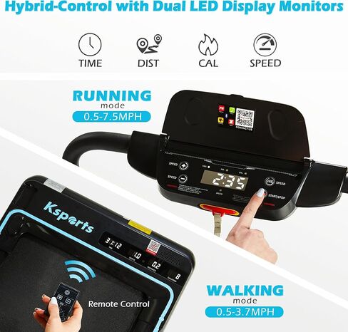 وسادة المشي Ksports وجهاز المشي القابل للطي - 2.5 حصان، سجادة الجلوس، تطبيق بلوتوث، عجلات محمولة | منحدر، مكتب، شاشات عرض مزدوجة، سعة 308 رطلاً و265 رطلاً in Kuwait