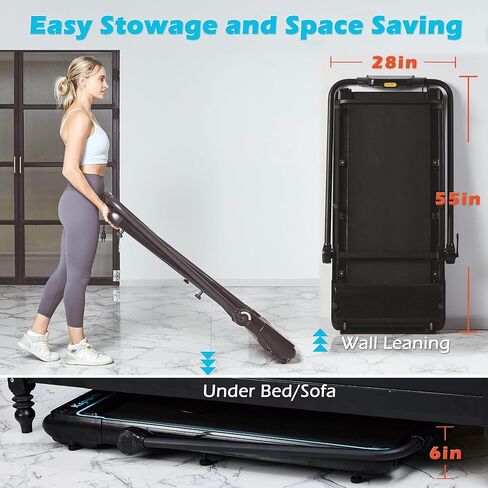 وسادة المشي Ksports وجهاز المشي القابل للطي - 2.5 حصان، سجادة الجلوس، تطبيق بلوتوث، عجلات محمولة | منحدر، مكتب، شاشات عرض مزدوجة، سعة 308 رطلاً و265 رطلاً in Kuwait