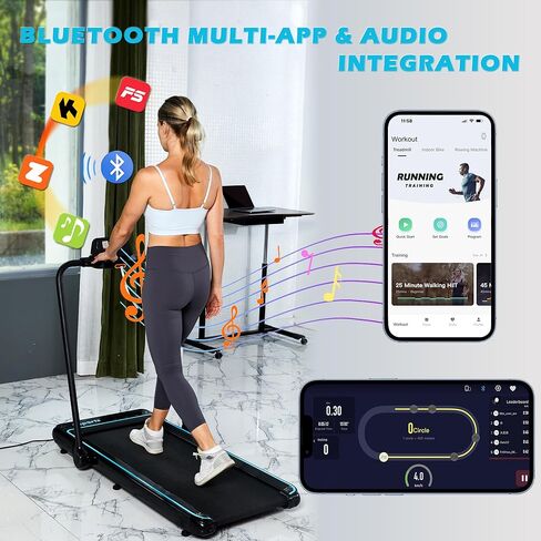 وسادة المشي Ksports وجهاز المشي القابل للطي - 2.5 حصان، سجادة الجلوس، تطبيق بلوتوث، عجلات محمولة | منحدر، مكتب، شاشات عرض مزدوجة، سعة 308 رطلاً و265 رطلاً in Kuwait