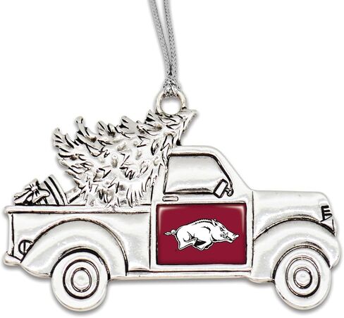 Arkansas Razorbacks Vintage Truck Ornament with Team Logo Silver Metal Tree Decoration in Saudi Arabia