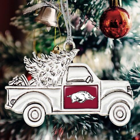 Arkansas Razorbacks Vintage Truck Ornament with Team Logo Silver Metal Tree Decoration in Saudi Arabia