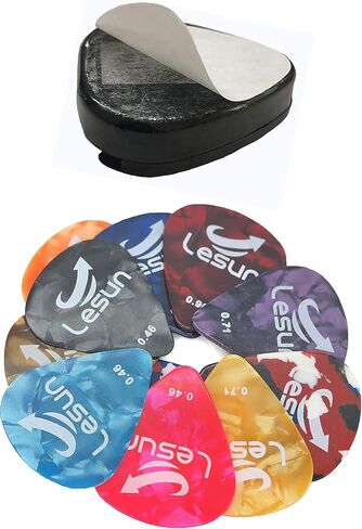 Guitar Picks & Guitar Pick Holder Easy to Paste on the Guitar Suitable for Acoustic Guitar Electric Guitar Bass Ukulele - Stick-on Holder + 10 Guitar Picks(Black Holder) in Saudi Arabia