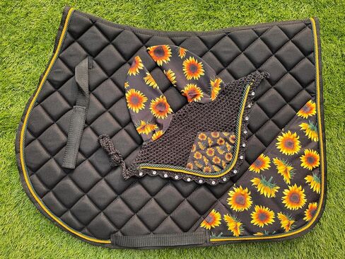 مجموعة وسادة سرج إنجليزية من زهرة الشمس Numnah Horse Ear Bonnet سرج من القماش بطانية سرج لركوب الخيل in Saudi Arabia