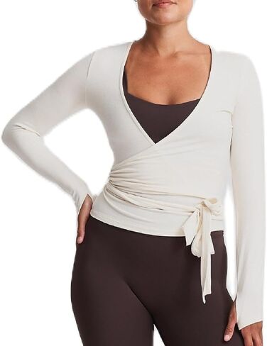 Women’s Wrap Top Sexy V Neck Long Sleeve Self Tie Ballet Tops Stretch Slim Fitted Pilates Yoga Workout T Shirts in Saudi Arabia