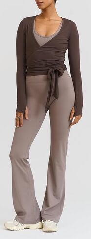 Women’s Wrap Top Sexy V Neck Long Sleeve Self Tie Ballet Tops Stretch Slim Fitted Pilates Yoga Workout T Shirts in Saudi Arabia