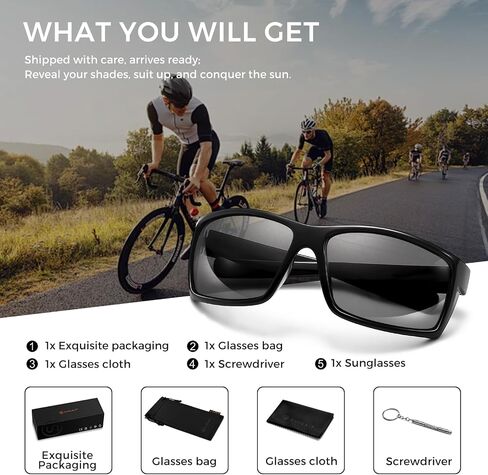 SUNGAIT Rectangle One-piece Sports Sunglasses for Men Lightweight Wraparound Style for Fishing Running Driving in Saudi Arabia