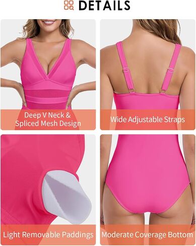 Colloyes Women's V Neck One Piece Swimsuits Sexy Spliced Mesh Bathing Suits Wide Adjustable Straps Swimwear in Saudi Arabia