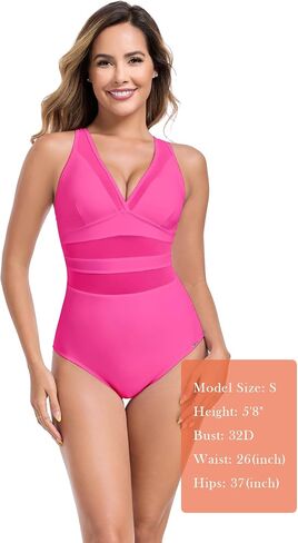 Colloyes Women's V Neck One Piece Swimsuits Sexy Spliced Mesh Bathing Suits Wide Adjustable Straps Swimwear in Saudi Arabia