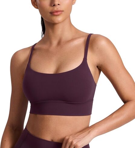 حمالات صدر رياضية طويلة من CRZ YOGA Butterlift برقبة واسعة للنساء - حزام سباغيتي قابل للتعديل للتمرينات الرياضية، قميص كامي مبطن in Saudi Arabia