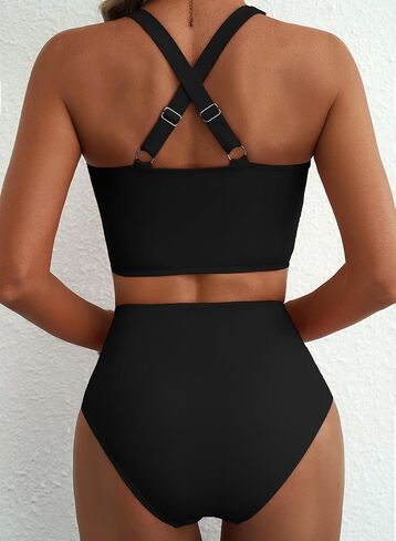 Herseas Women's 2 Piece Bikini Sets Twist Front Top Lily Print Swimsuits High Waisted Bathing Suit Beach Summer Swimwear in Saudi Arabia