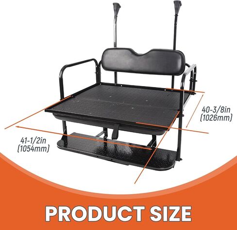 KUAFU Golf Cart Flip Folding Back Seat Kit Rear Black Seat Compatible with 2004 and Up Club Car Precedent/Tempo/Onward Gas or Electric Models w/Roof Support -You Will Receive Two Packages in Saudi Arabia