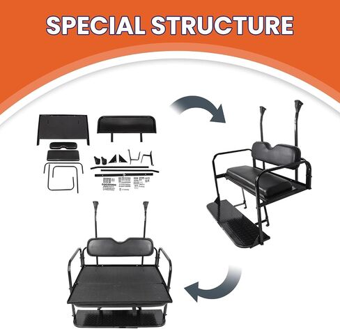 KUAFU Golf Cart Flip Folding Back Seat Kit Rear Black Seat Compatible with 2004 and Up Club Car Precedent/Tempo/Onward Gas or Electric Models w/Roof Support -You Will Receive Two Packages in Saudi Arabia